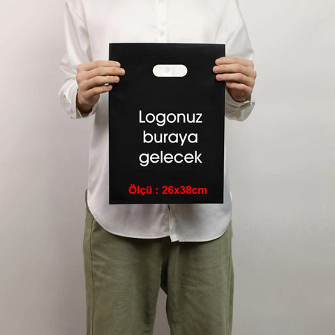 26x38cm Takviyeli Siyah Baskılı Mağaza Poşeti