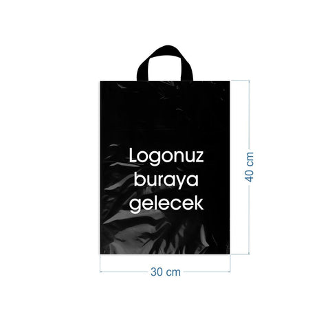 30x40cm Yumuşak Saplı Siyah Baskılı Mağaza Poşeti