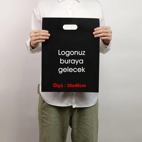 30x40cm Takviyeli Siyah Baskılı Mağaza Poşeti