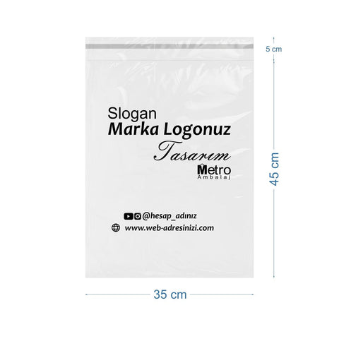 35x45+5cm Mat Beyaz Renk Baskılı Kargo Poşeti