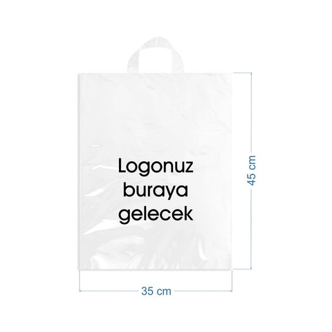 35x45cm Yumuşak Saplı Beyaz Baskılı Mağaza Poşeti