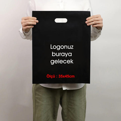 35x45cm Takviyeli Siyah Baskılı Mağaza Poşeti