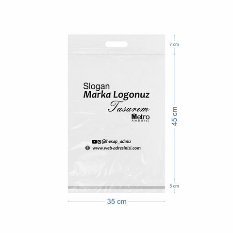 35x45+5+7cm Baskılı Mat Beyaz El Geçmeli Cepsiz Kargo Poşeti