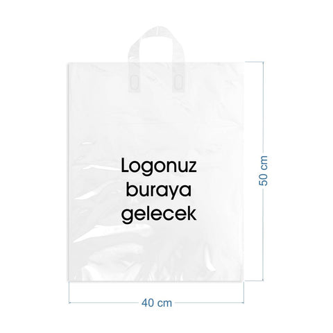 40x50cm Yumuşak Saplı Beyaz Baskılı Mağaza Poşeti