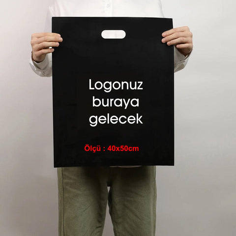 40x50cm Takviyeli Siyah Baskılı Mağaza Poşeti