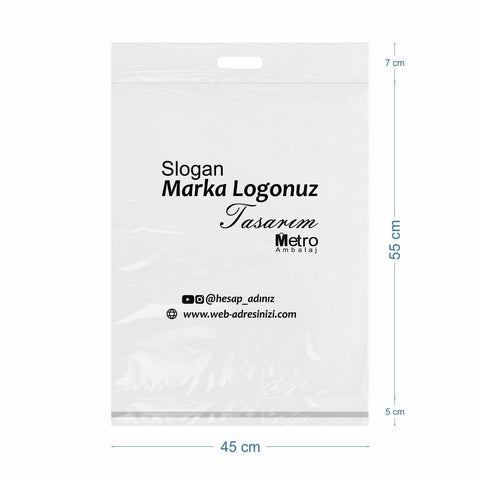 45x55+5+7cm Baskılı Mat Beyaz El Geçmeli Cepsiz Kargo Poşeti