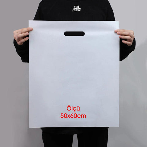 50x60cm Takviyeli Beyaz Baskısız Mağaza Poşeti