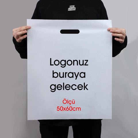 50x60cm Takviyeli Beyaz Baskılı Mağaza Poşeti