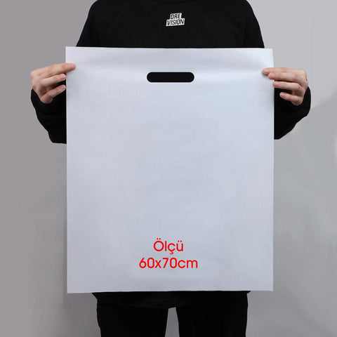 60x70cm Takviyeli Beyaz Baskısız Mağaza Poşeti