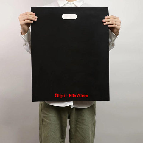 60x70cm Takviyeli Siyah Baskısız Mağaza Poşeti