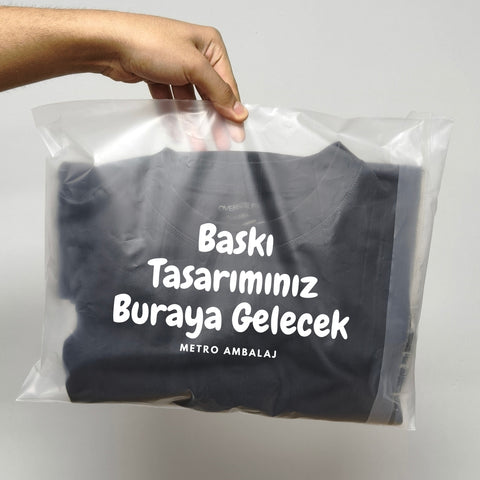 35x45+5cm Baskılı Buzlu Şeffaf Kargo Poşeti