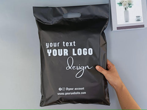 30x40+5+7cm Baskılı Mat Siyah El Geçmeli Cepsiz Kargo Poşeti
